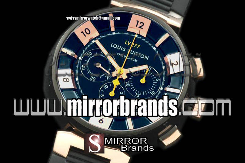 Louis Vuitton Tambour 227 Chrono PVD/RG/RU Blk A-7750 Mod 28800bph Watches