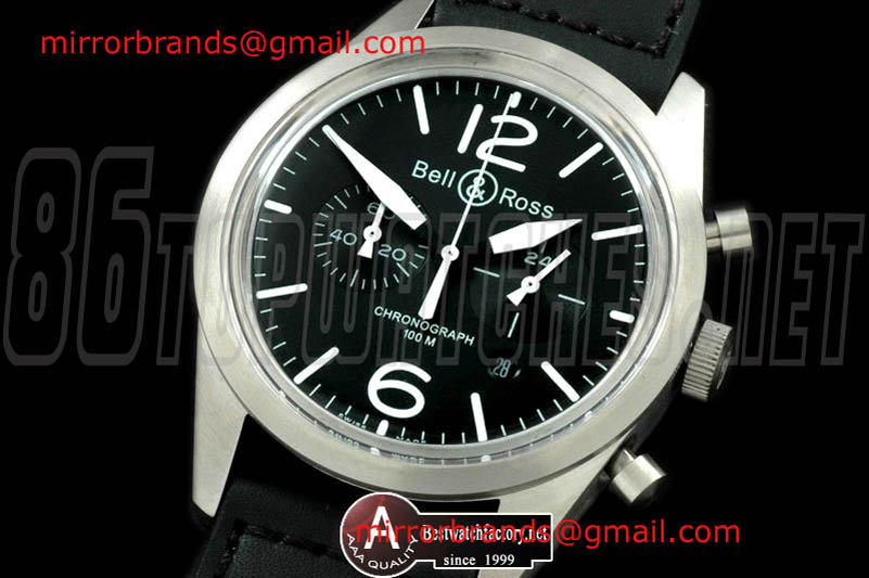Luxury Bell & Ross Vintage BR126 BR-382 Original Chrono SS/Leather Black OS20