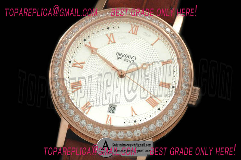 Breguet Classique Automatic 4927 Rose Gold/Leather/Diamond White Asian Eta Replica Watches