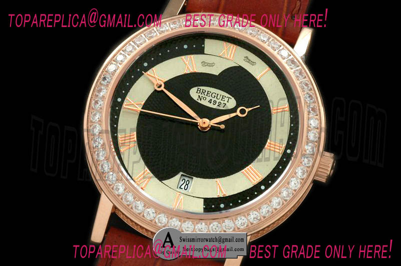 Breguet Classique Automatic 4927 Rose Gold/Leather/Diamond Black Asian Eta Replica Watches