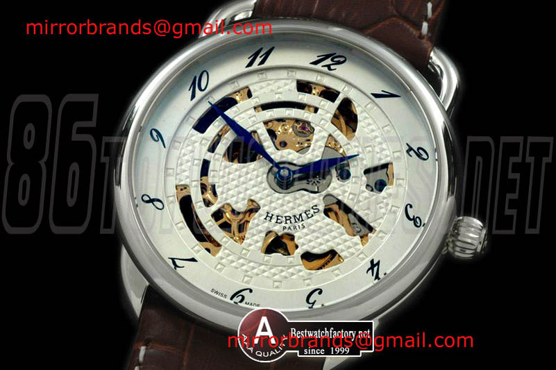 Hermes Gents Arceau SS/Leather White Decorated Asian 2813 21J