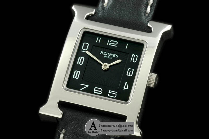 Hermes H Hour SS/Leather Black Swiss Quartz Replica Watches