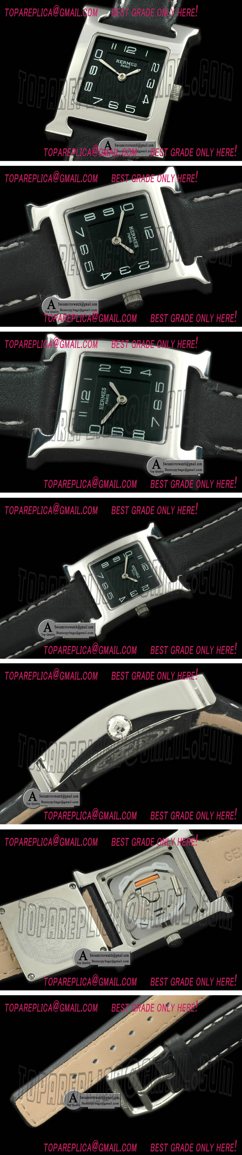 Hermes H Hour SS/Leather Black Swiss Quartz Replica Watches