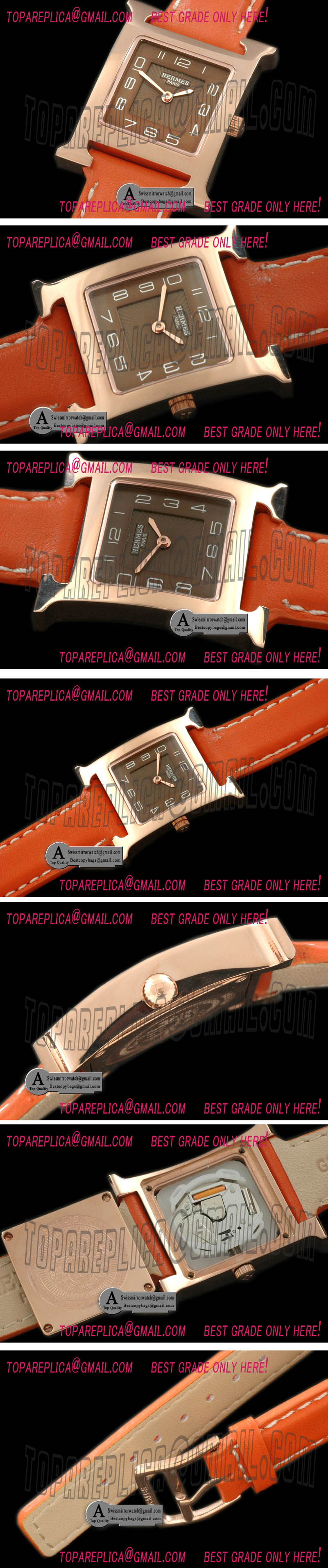 Hermes H Hour SS/Rose Gold Brown Swiss Quartz Replica Watches