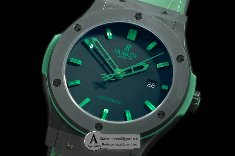 Hublot Classic Fusion CER/Rubber Black/Green A-2824 Replica Watches