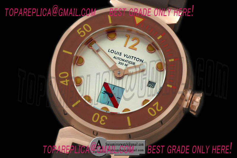 Louis Vuitton Tambour Men Diving Rose Gold/Rubber White Asian 2813 21J