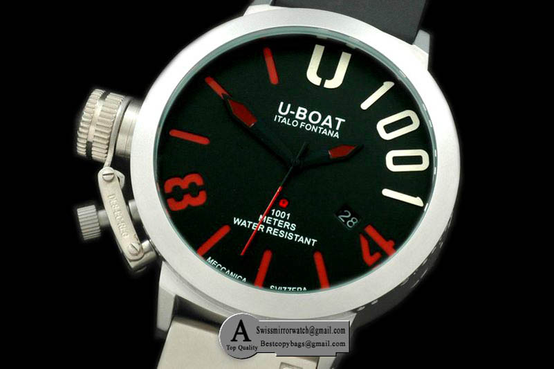 U-Boat Classico U1001 SS/Rubber Black/Red Asian 2813 21J Replica Watches