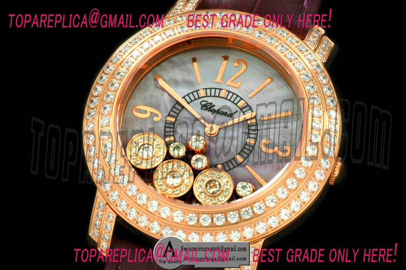 Chopard Happy Sports Ladies Rose Gold Leather MOP White Swiss Quartz Replica Watches