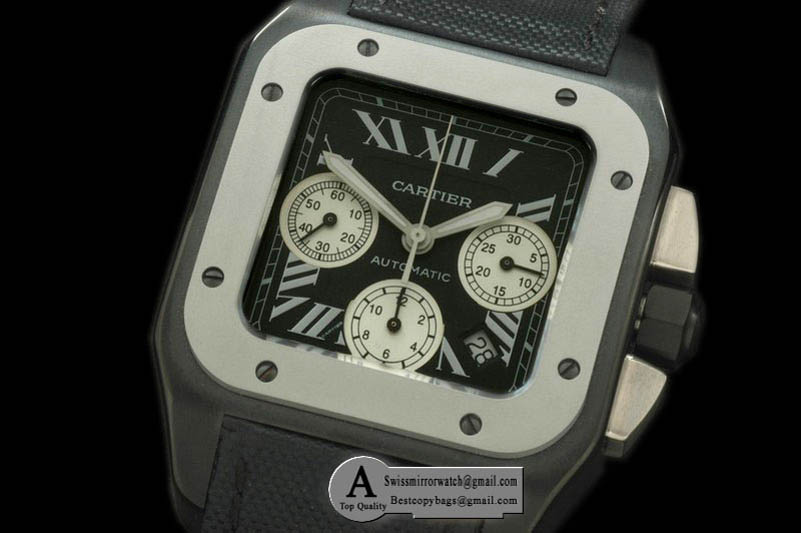 Cartier Santos 100 Chrono DLC Nylon Black Asian 7753 Replica Watches