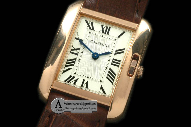 Cartier Tank Anglaise Rose Gold Leather White Jap Quartz Replica Watches