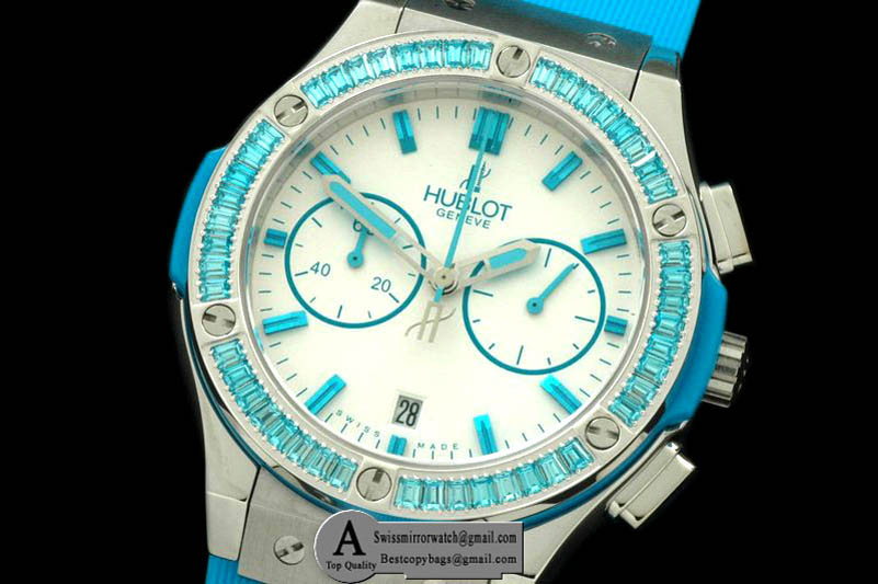 Hublot Ladies Classic Fusion Chrono SS Rubber White Blue Jap Qtz Replica Watches