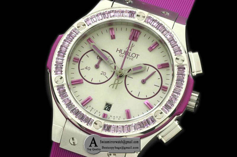 Hublot Ladies Classic Fusion Chrono SS/Rubber White Violet Jap Qtz Replica Watches