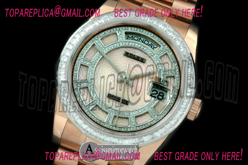 Rolex 2014 R-Gold/President M-Gold Wavy Grid Asian Clone 2836