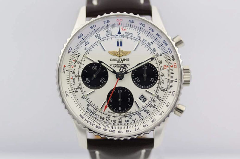 Breitling Navitimer 01 1:1 SS White Dial on Brown Leather Strap A7750