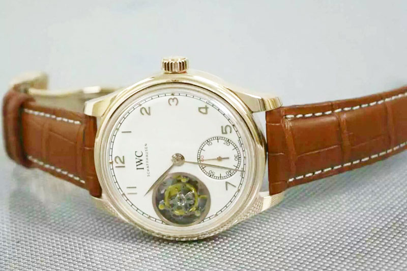 IWC Portuguese Flying Tourbillon 18K Rose Gold Wrapped White Dial on Brown Leather Strap