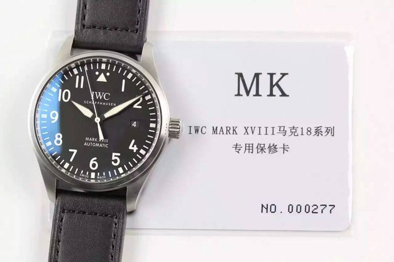 IWC MARK XVIII IW327001 SS MK Black DIAL ON BLACK LEATHER STRAP A2892