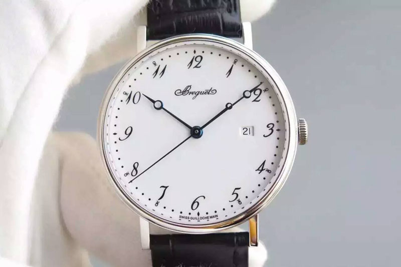 Breguet Classique Auto SS White Dial Number Markers on Black Leather Strap MIYOTA 9015
