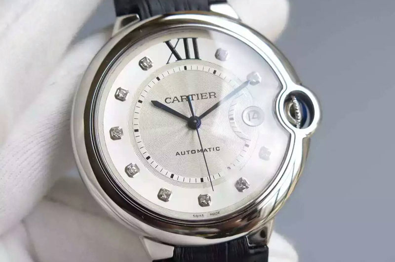 Cartier Ballon Bleu 42mm SS JF Best Edition White Dial Diamonds Markers on Leather Strap