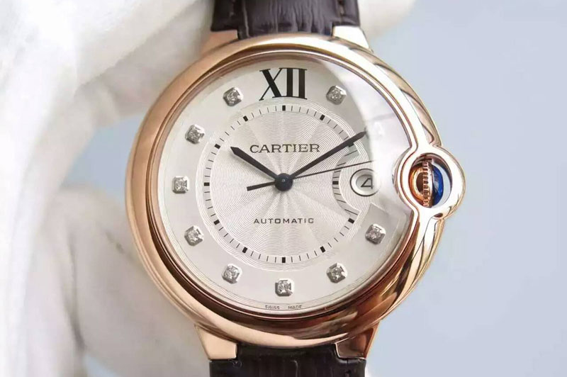 Cartier Ballon Bleu 42mm RG JF Best Edition White Dial Diamonds Markers on Leather Strap