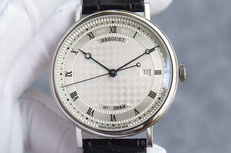 Breguet Classique 5177 SS White Textured Dial on Black Leather Strap A2892
