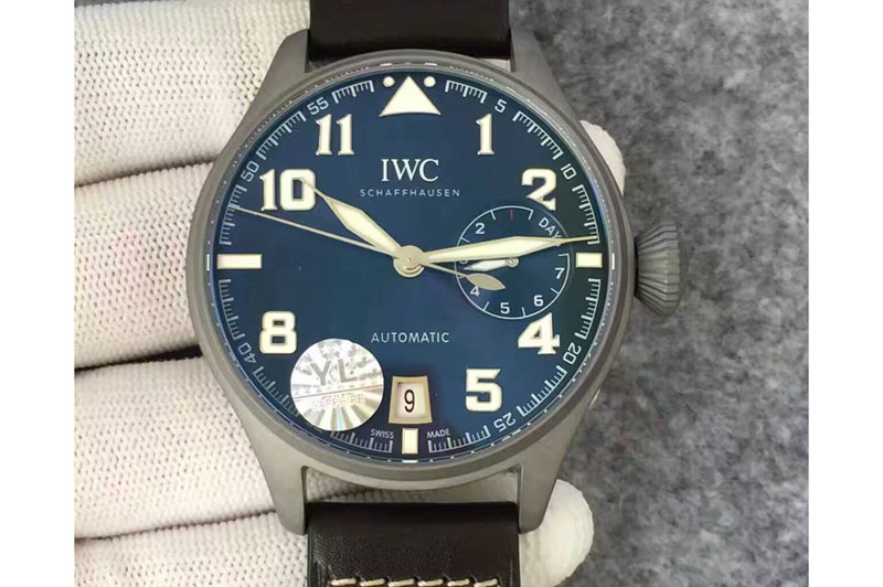 IWC Big Pilot Real PR Custom Made Sandblasted SS Case Blue Dial on Brown Leather Strap A51111