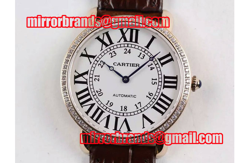 Ronde Louis Cartier RG/LE White Dial Diamond Bezel Auto Watches