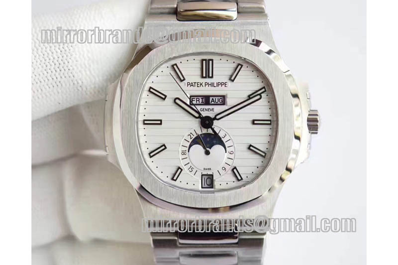 Patek Philippe Ref. 5726 Nautilus Complicated SS White Textured Dial on SS Bracelet A324