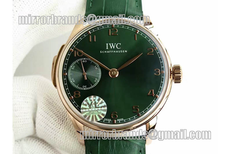 IWC Portuguese RG IW5242 YLF Green Dial Gold Makers on Green Leather Strap A95290