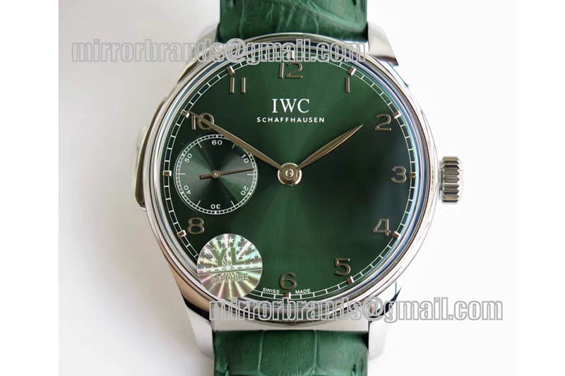 IWC Portuguese SS IW5242 YLF Green Dial Silver Makers on Green Leather Strap A95290