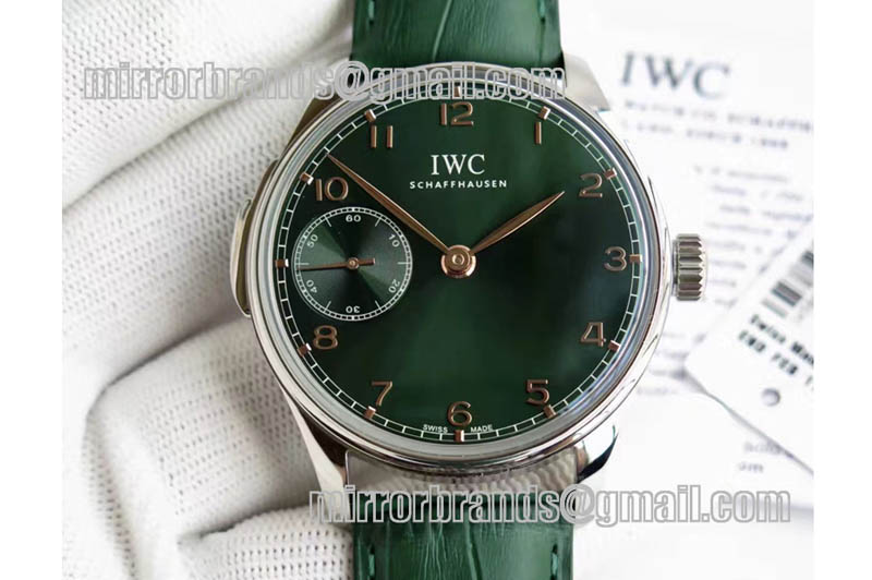 IWC Portuguese SS IW5242 YLF Green Dial Gold Makers on Green Leather Strap A95290