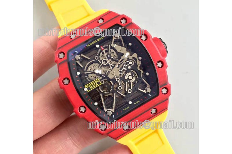 Richard Mille RM 035-2 Red Forged Carbon Black Inner Bezel Skeleton Dial on Yellow Rubber Strap MIYOTA9015