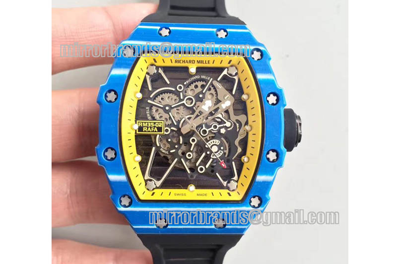 Richard Mille RM35-01 Rafa Blue Forge Carbon Yellow Inner Bezel Skeleton Dial