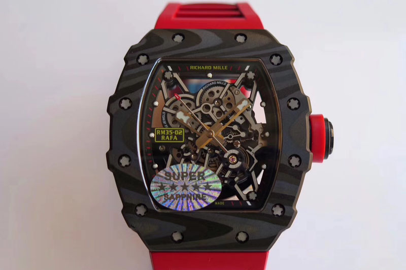 Richard Mille RM035-02 Rafael Nadal Forge Carbon Titanium Case Red Button Red Rubber Strap