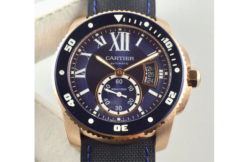 Calibre de Cartier Diver TF 1:1 Best Edition RG Blue Dial on A23J