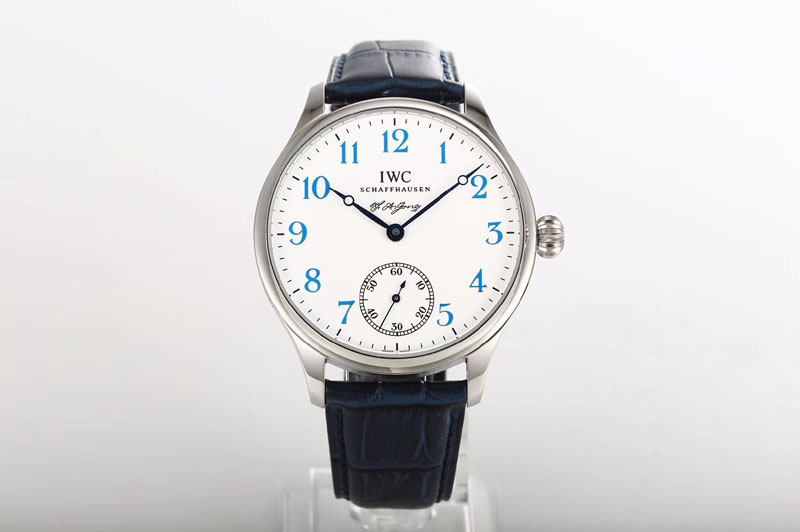 IWC Portuguese IW544203 SS GSF 1:1 Best Edition White Dial Blue Number Markers on Blue Leather Strap