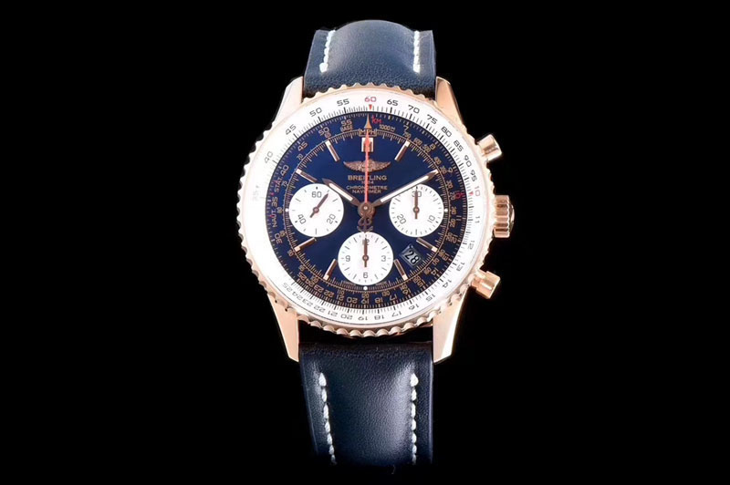 Breitling Navitimer 01 1:1 RG Blue Dial on Blue Leather Strap A7750