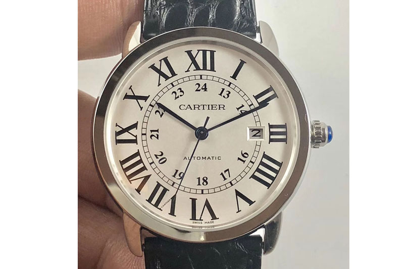 Ronde Solo de Cartier 42mm ZF 1:1 Best Edition White Dial on Black Leather Strap MIYOTA 9015