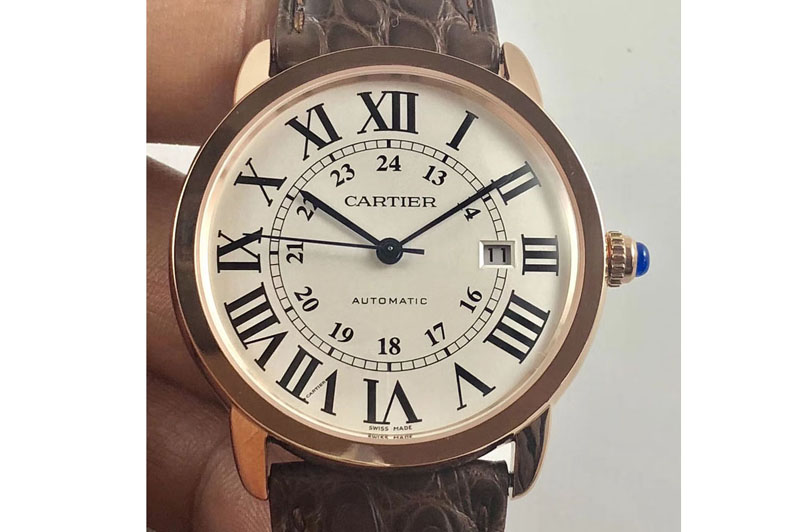 Ronde Solo de Cartier 42mm ZF 1:1 Best Edition RG White Dial on Brown Leather Strap MIYOTA 9015