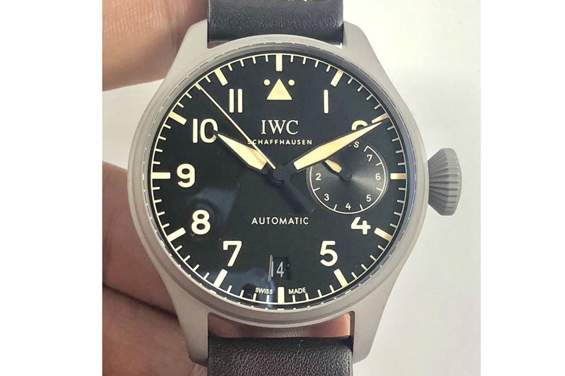 IWC Big Pilot IW510301 Satin-polished SS YLF Best Edition Black Dial on Black Leather Strap A521111