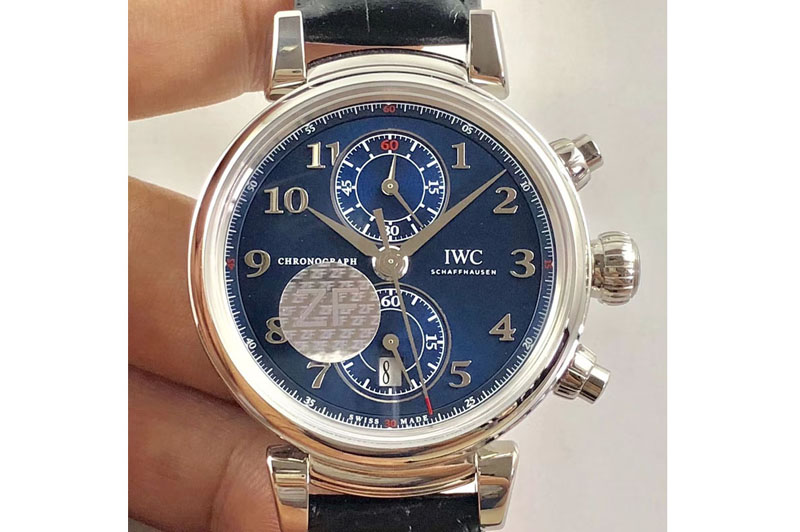 IWC Da Vinci IW393402 SS ZF 1:1 Best Edition Blue Dial SS A2892 On Black Leather Strap