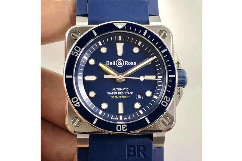 Bell&Ross BR 03-92 Diver SS 1:1 Best Edition Blue Dial on Rubber Strap MIYOTA 9015 (Free Nylon Strap)