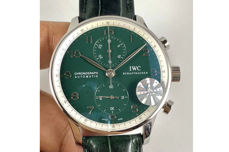 IWC Portuguese Chrono "150 Years" 1:1 Best Edition Green Dial on Green Leather Strap A7750