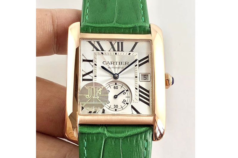 Cartier Tank MC RG JF 1:1 Best Edition White Textured Dial on Green Leather Strap A23J