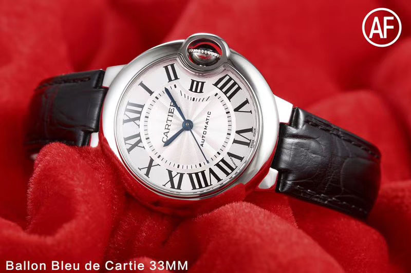 Cartier Ballon Bleu 33mm SS AF 1:1 Best Edition White Textured Dial on Black Croco Leather Strap Cal.076