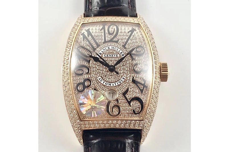 Franck Muller Casablanca 8880 Automatique RG GF 1:1 Best Edition Full Diamonds on Brown Leather Strap A2824