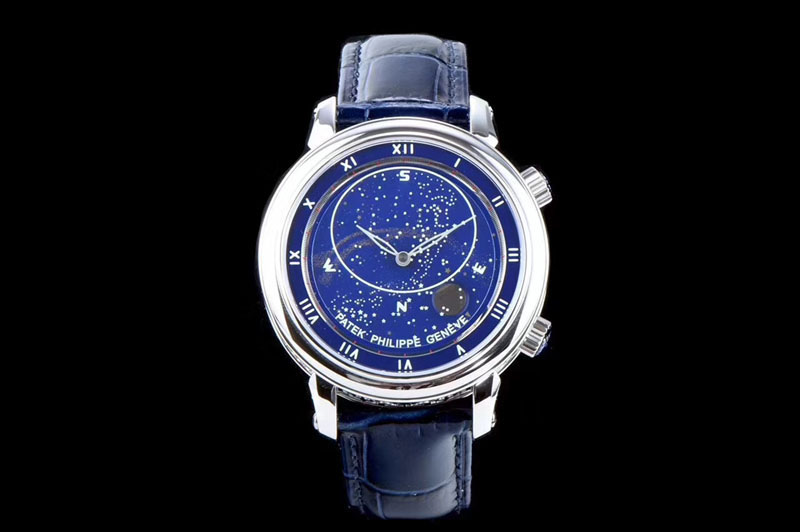 Patek Philippe 6104P Moon SS Blue Dial on Blue Leather Strap A240 V2
