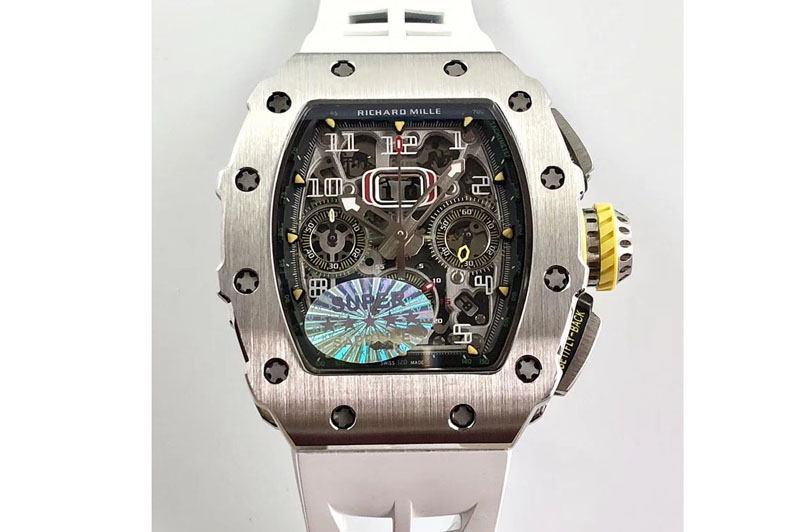 Richard Mille RM11-03 SS KVF 1:1 Best Edition Crystal Skeleton Dial on White Racing Rubber Strap A7750