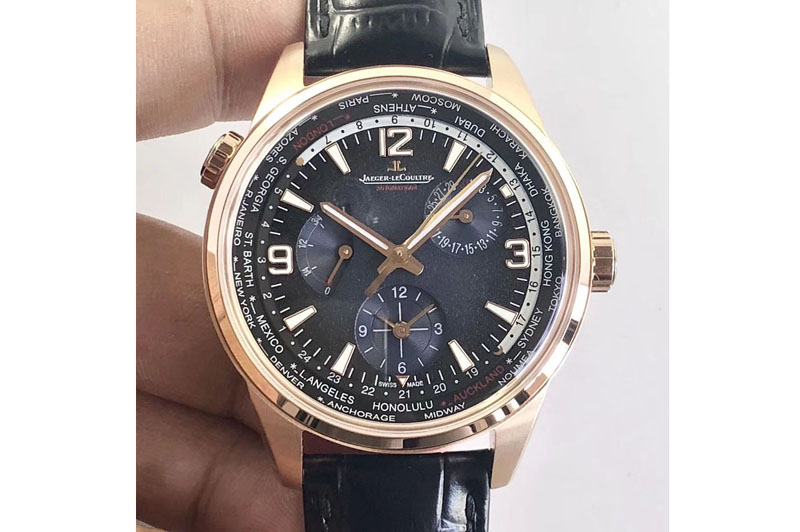 Jaeger-LeCoultre Polaris Geographic TWA RG Blue Textured Dial on Black Leather Strap A936