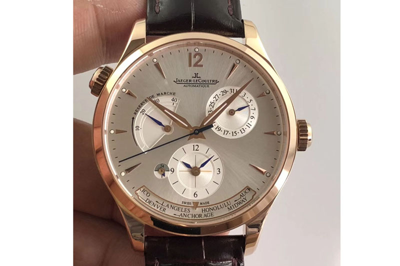 Jaeger-LeCoultre Master Geographic Real PR RG TW 1:1 Best Edition Grey Dial on Brown Leather Strap A939