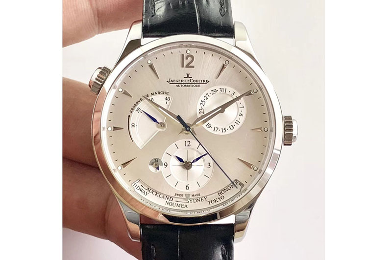 Jaeger-LeCoultre Master Geographic Real PR SS TW 1:1 Best Edition White Dial on Black Leather Strap A939